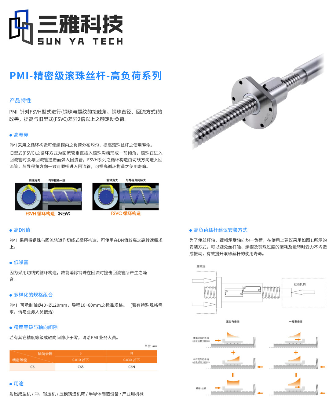 精密级滚珠丝杆-高负荷系列_直线导轨_直线模组_滚珠丝杠_PMI银泰-三雅科技